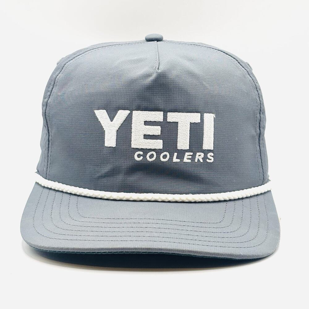 Yeti Coolers Trucker Hat Roped Bill Cap Snapback Gray Large Logo Casual Mens